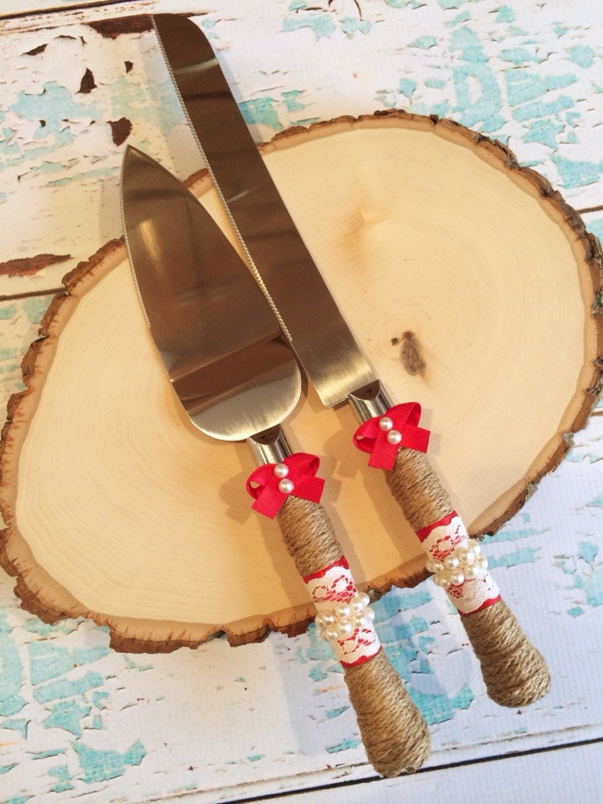 Wedding cake knife set / burlap knife set / cake cutting set