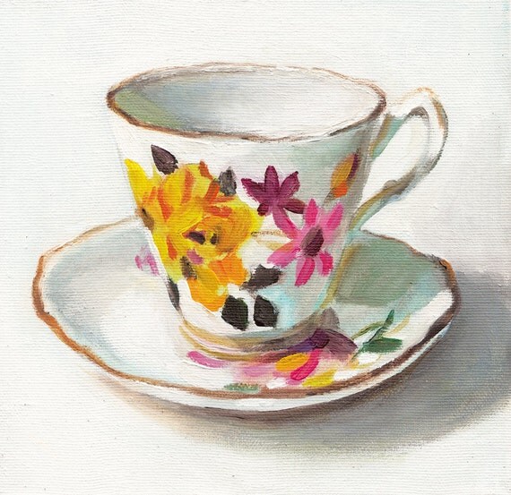 Vintage tea cup Vintage Art Still Life Painting by tushtush