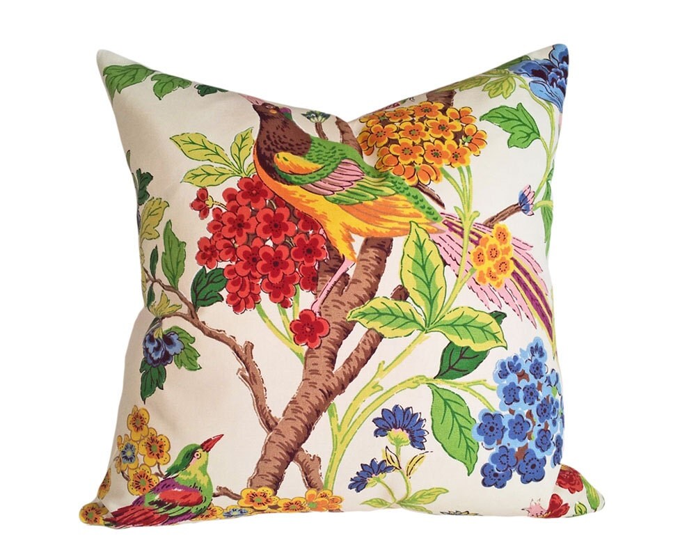 Colorful Bird Pillow Multicolor Birds and Flowers Floral