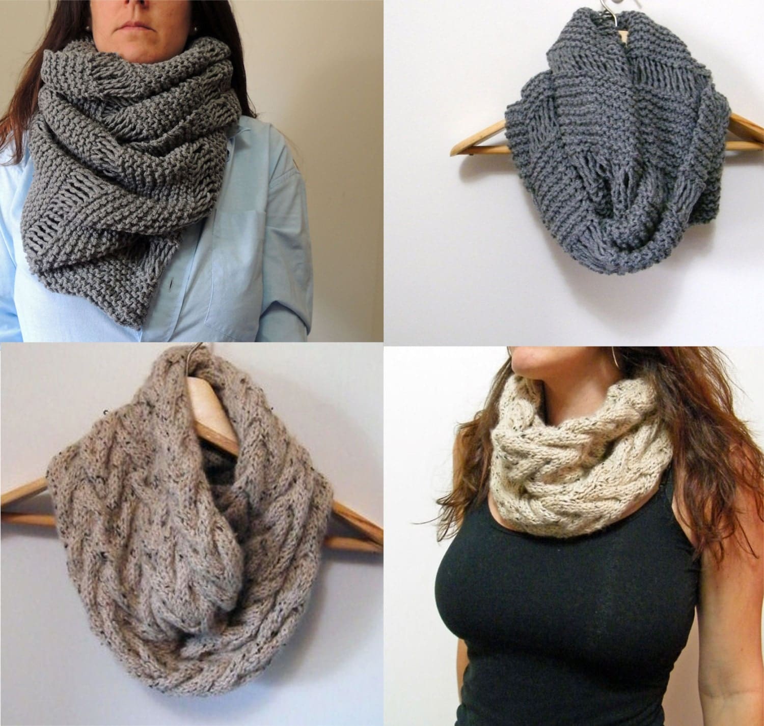 2 Knitting Patterns Oversized Cowl Infinity Scarf & by LewisKnits