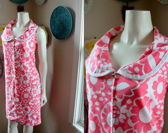 Vintage Dress Pink White Floral Peter Pan Collar