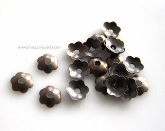 Bead Cap, Antiqued Gold 4x1mm Scalloped Round