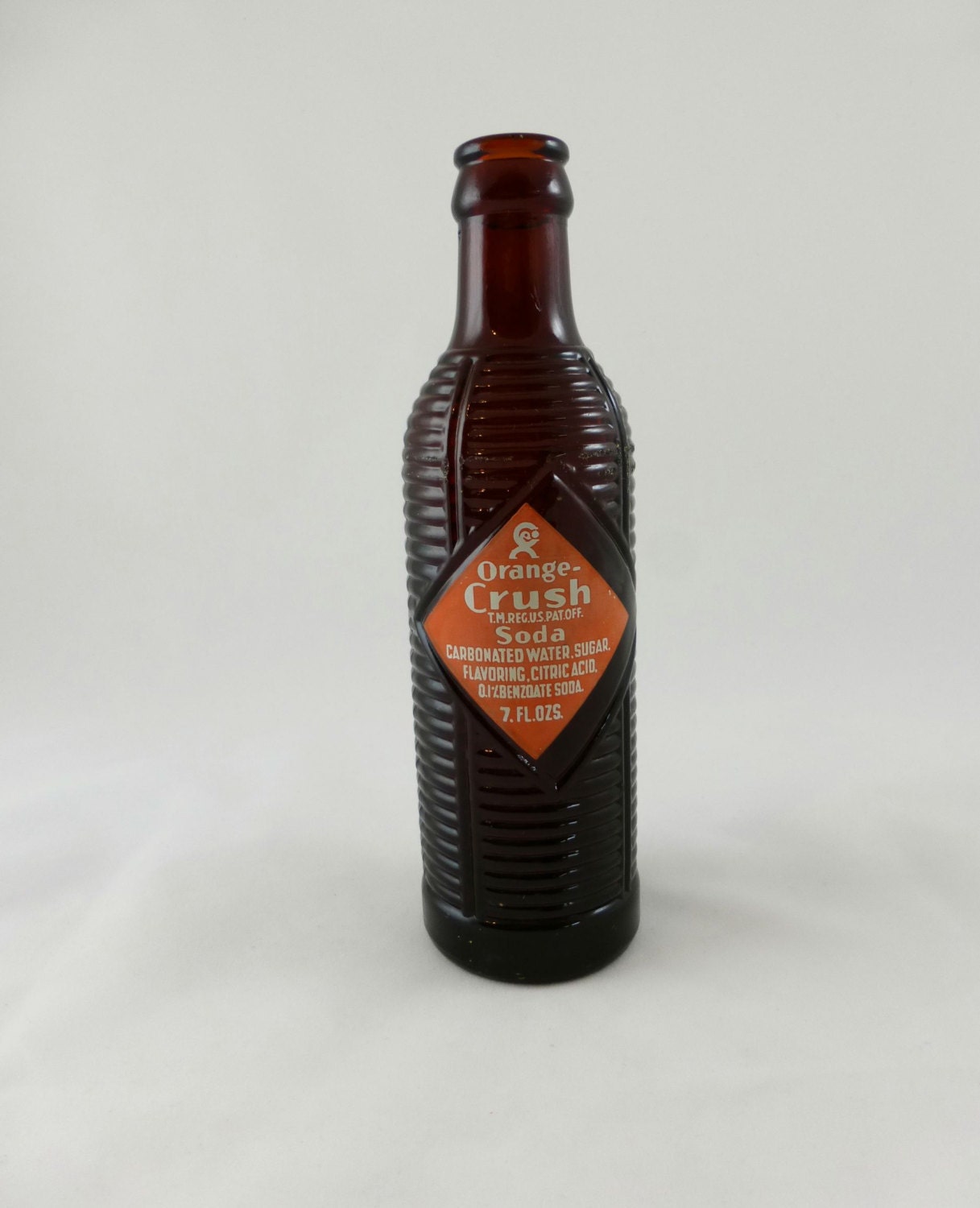 Orange Crush Soda Bottle Vintage Amber Brown 7 oz Ribbed Soda