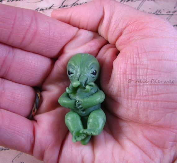 Baby Cthulhu Fetus Sculpture Handmade Polymer Clay By Outpost8