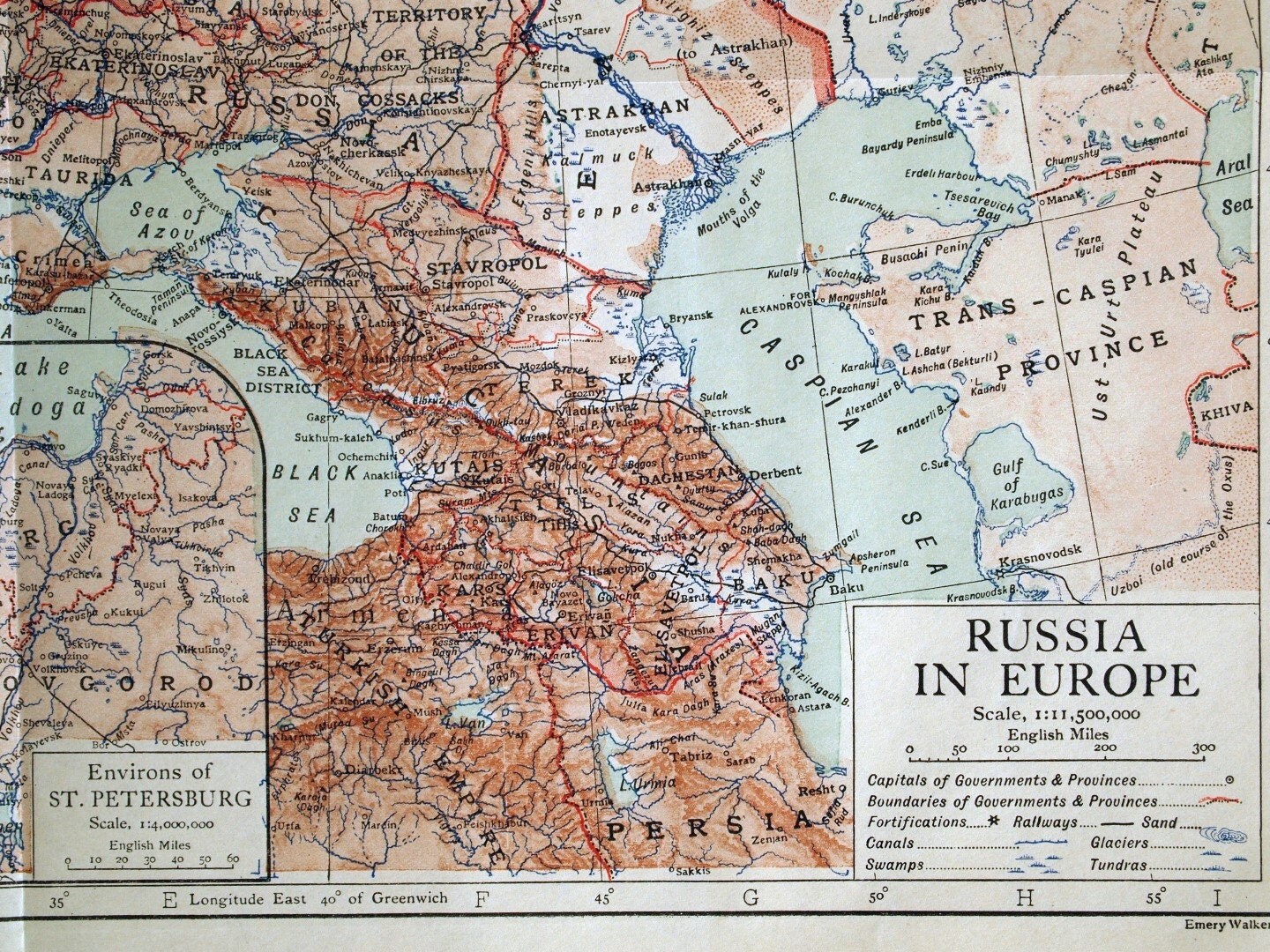 1911 Antique Map of Russia Russia Antique Map by bananastrudel