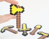 Minecraft Inspired Party Favors 8 bit Tools Set of 5 Decorations sword hoe shovel pickaxe axe gold diamond or metal