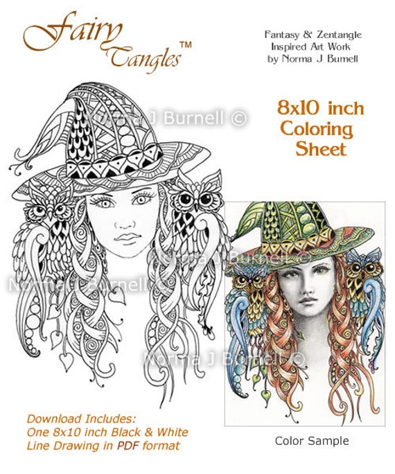 Download Miss Witch Original Fairy Tangles Coloring Page by FairyTangleArt