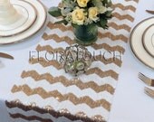 Runner White Wedding Chevron table etsy Table Table wedding runners Gold Runner and Sequin