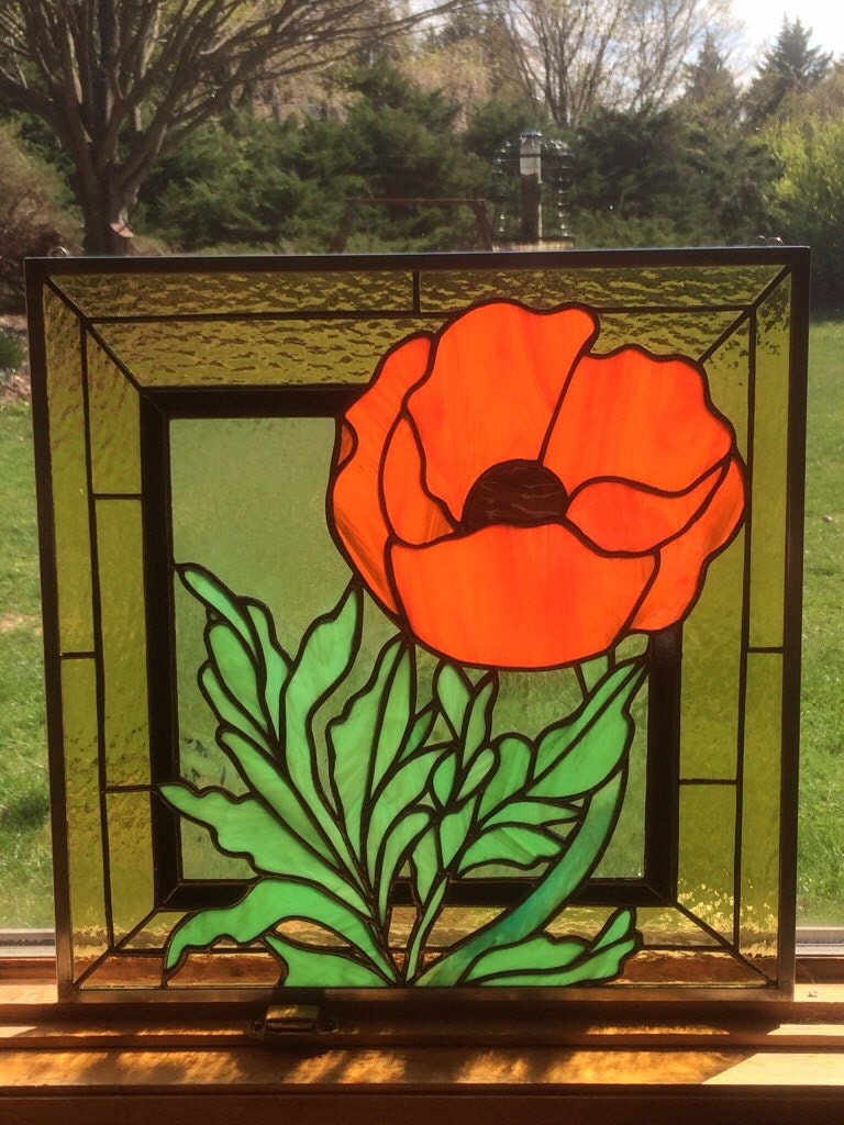 Poppy stained glass panel Remembrance Art by TreasuresOfLight