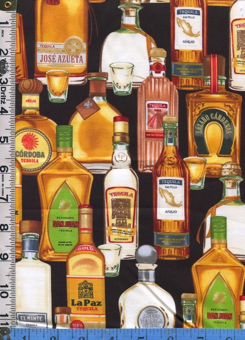 Fabric Timeless Mexican TEQUILA Bottles Liquor Drinks shot