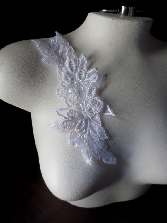 Beaded White Lace Applique in Organza for Bridal by MaryNotMartha