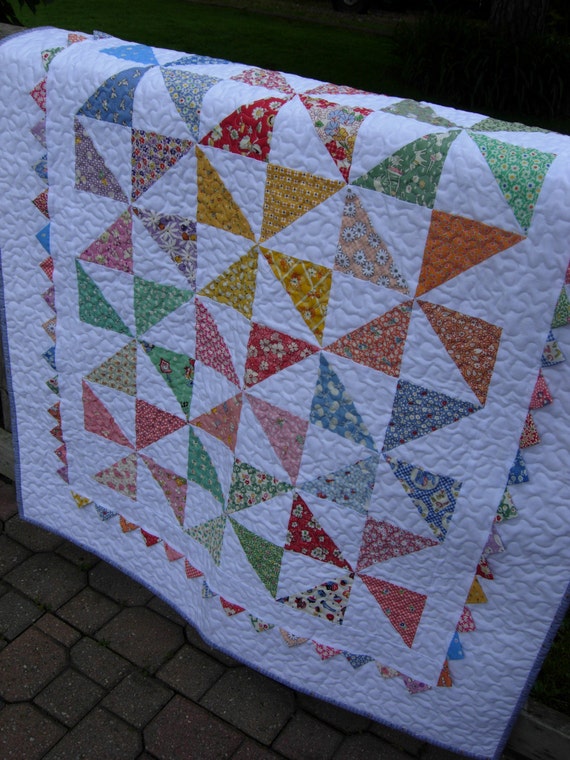 Grandmas Scrap Basket Pinwheel Baby Quilt