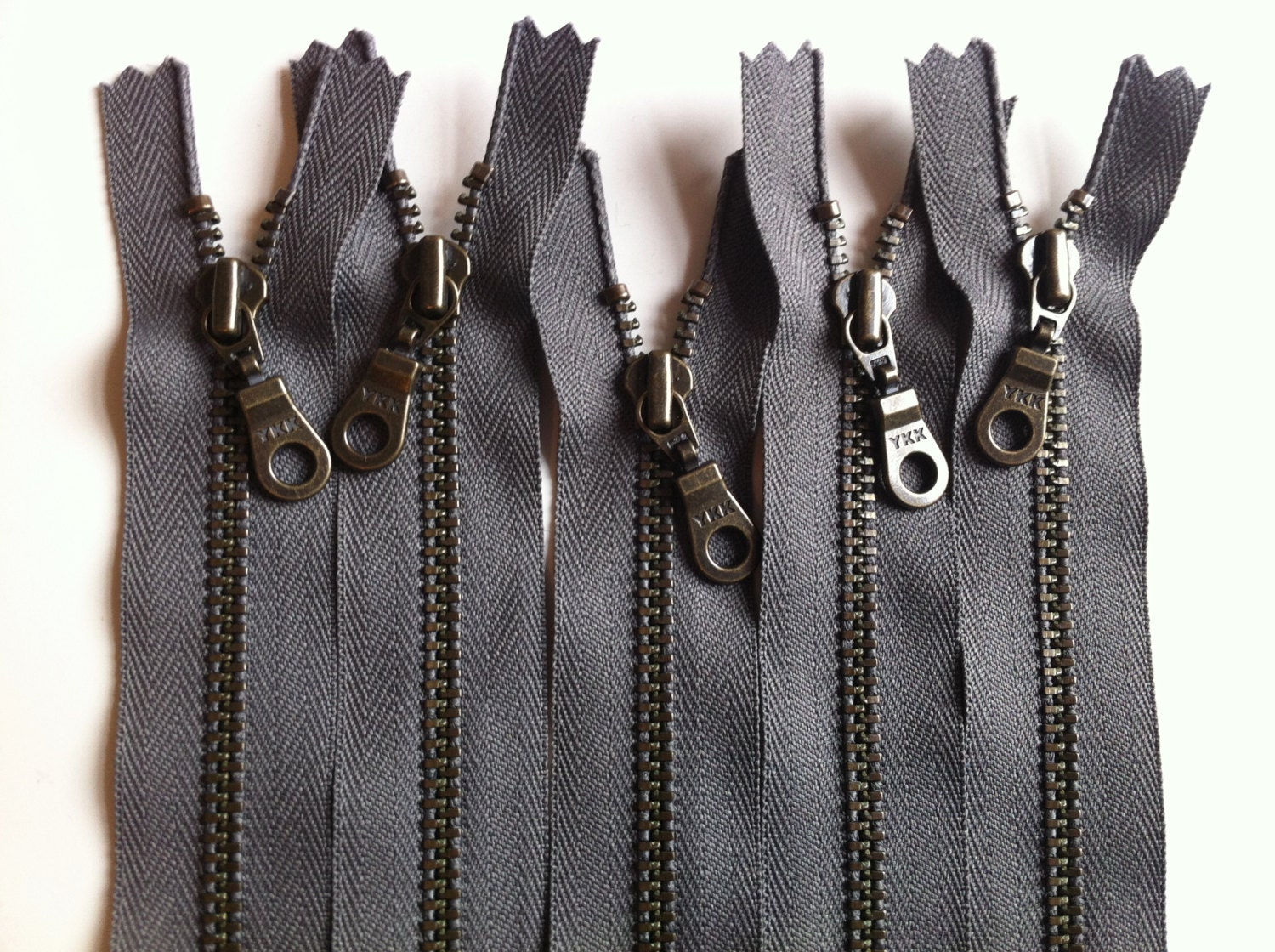 YKK Antique Brass Metal Donut Pull Zippers 5 Pieces Gun