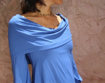 Womens top/shirt-3 ways wrap top/cardigan denim blue Snuggle