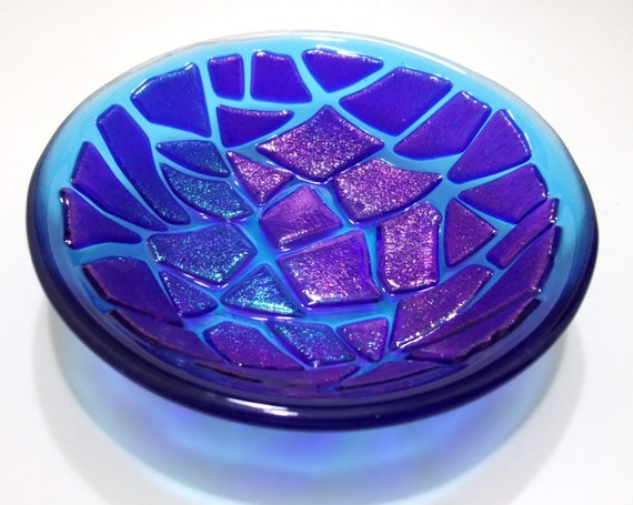 Iridescent Blue Fused Glass Bowl 4874