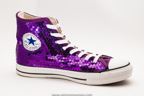 Hand Sequined Purple Sequin Converse All Star Hi by princesspumps