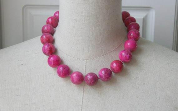 Chunky Hot Pink Beaded necklace Fuschia Beads by FiorellaJewelry