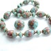 Venetian Wedding Cake Beaded Necklace Earrings Handmade Jewelry Set Baby Sky Blue Glitter Copper Gold Pink Roses