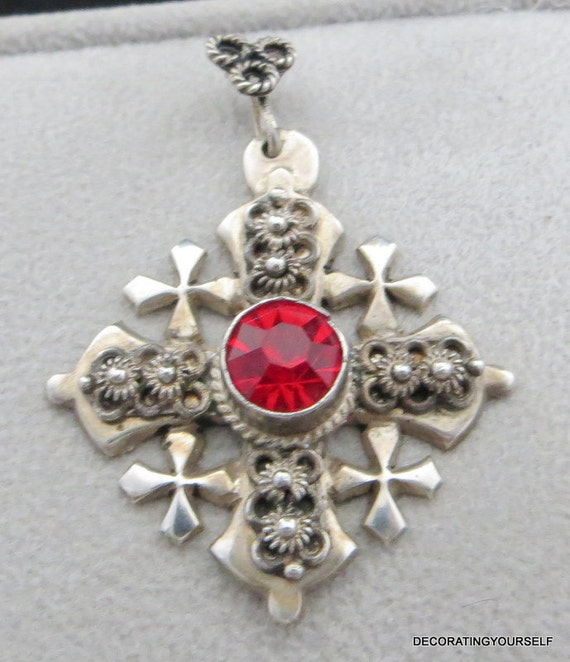 900 Silver Jerusalem Maltese Crusader Cross Pendant Necklace