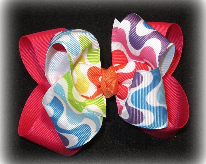 Girls hair Bows, Double Layered Bow, Boutique Hairbow, Waves of Color, Rainbow Swirls Bow, Baby Bows, Toddler Hairbows, Girls Hairbows,
