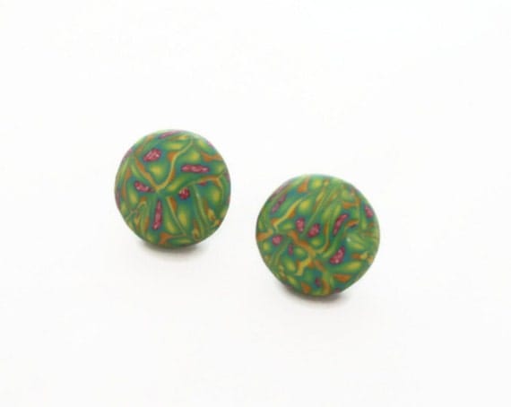 Green Stud Earrings Handmade Bespoke Design by Lottieoflondon
