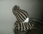 Stripe PomPom Beanie Hat w/ Stripe Infinity Scarf