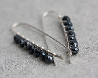 Modern Simple Earrings Black Spinel Wire Wrapped Argentium Sterling Silver dark Minimalist modern jewelry