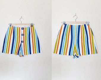 1960s Shorts / Vintage Multi Color Striped Highwaist Hotpants
