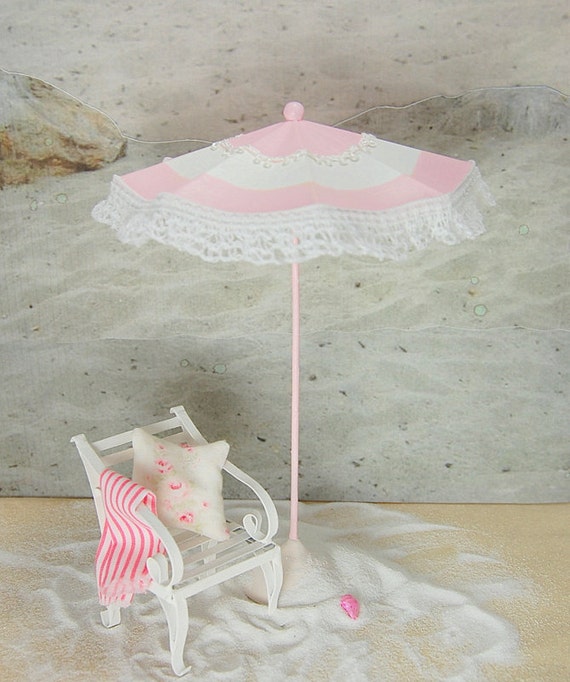 Dollhouse Beach Umbrella So Shabby Pink and Soft White With