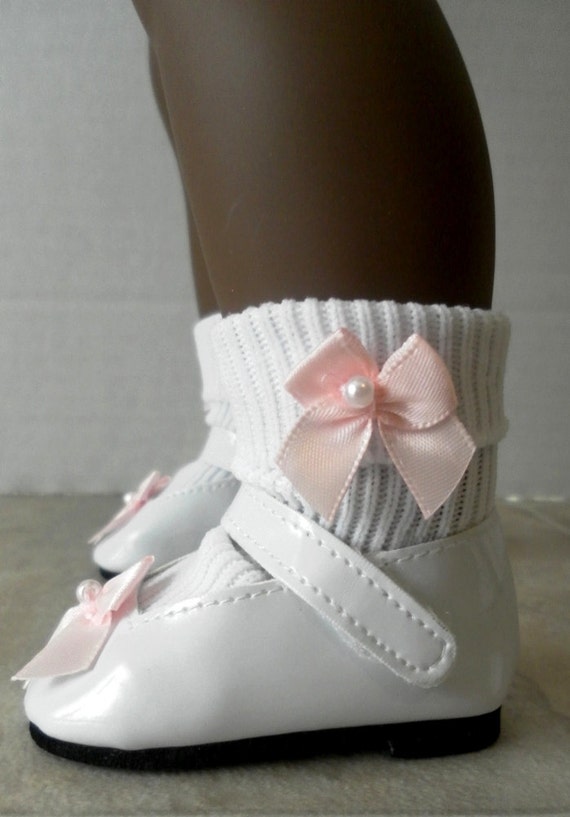 Doll Shoes and Socks White Mary Jane Patent by JessicasDollCloset