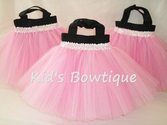 Set of 8 Pink Sequins and Pinks Tutu Party Favor Tutu Bags - Diva Birthday Treat Bags