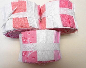 Pink and White Jelly Roll Fabric Strips - Quilt Strips Jelly Roll - SEW FUN QUILTS Time Saver Quilt Kit