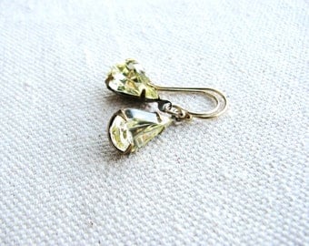 Glass Jewel Earrings Vintage Cut Gems Pale Yellow Jonquil Diamond Tear Drop Estate Style Minimalist Modern Bridal Jewelry Sparkly