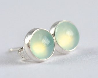 aqua chalcedony 6mm sterling silver stud earrings