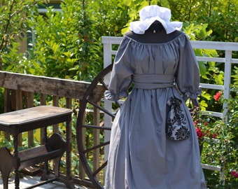 Regency Gown Jane Austen Dress Sash Chocker Mop Hat and Purse Reticule