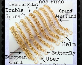 Brass Craft Faire Kit - EIGHT Different Bracelets - DIY Chainmaille - Custom Hand Made Jump Rings and Forged Brass Clasps