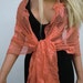 Sunset Coral Lace Neck and Shoulder scarf with Butterflies, woman shawl.-Pure Sophistication.