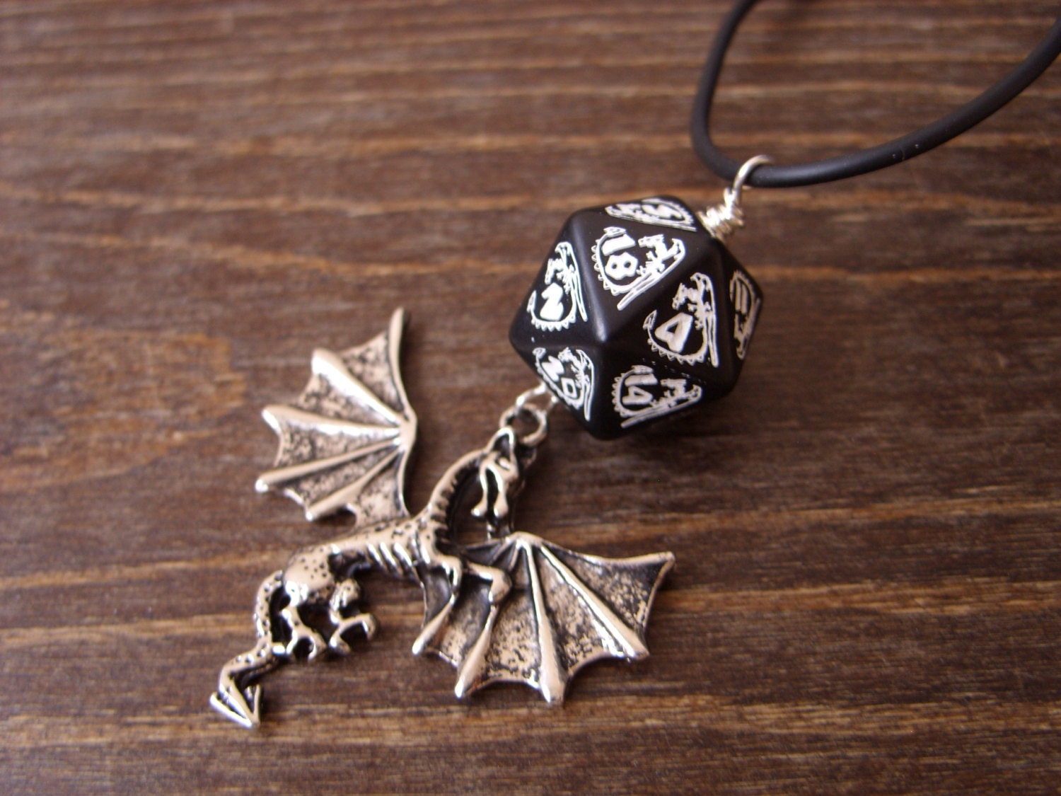 dragon necklace dungeons and dragons pendant D20 dice necklace
