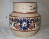 Vintage Tonala Art Pottery Vase / 1970s Signed Mexican Stoneware Vase / Flor de Tonala Cancun Souvenir Vase