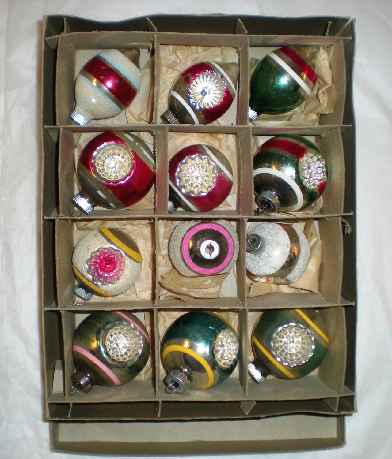 Box Vintage Shiny Brite Christmas Ornaments Set Of 12