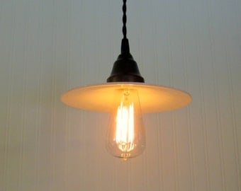 Veazie. Beautiful VINTAGE Milkglass PENDANT Light With Edison Bulb