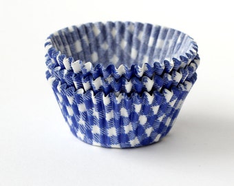 Blue Gingham Cupcake Liners, Blue Baking Cups, Summer Cupcake Liners (50)