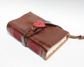 Brown Leather Journal, Leather Sketchbook, Leather Notebook, Travel Journal, Blank Book - Hostess Gift - Red Heart Love