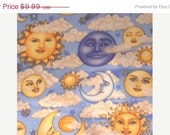 20% Off 1 Yd. Celestial Sun, Moon, Cluds Cotton Quilt Fabric-Crayon Roll, Apron, Crafts, Pillowcase