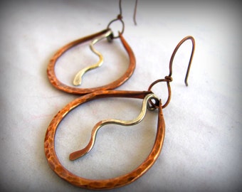 Items similar to Antique Copper Circle Chained Dangle Earrings on Etsy