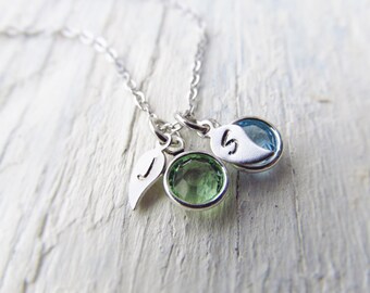 Personalized Mom Necklace with Birthstones and Initials, Mom Jewelry, Mothers Jewelry, Birthstone Necklace, Family Necklace, 1-6 Birthstones