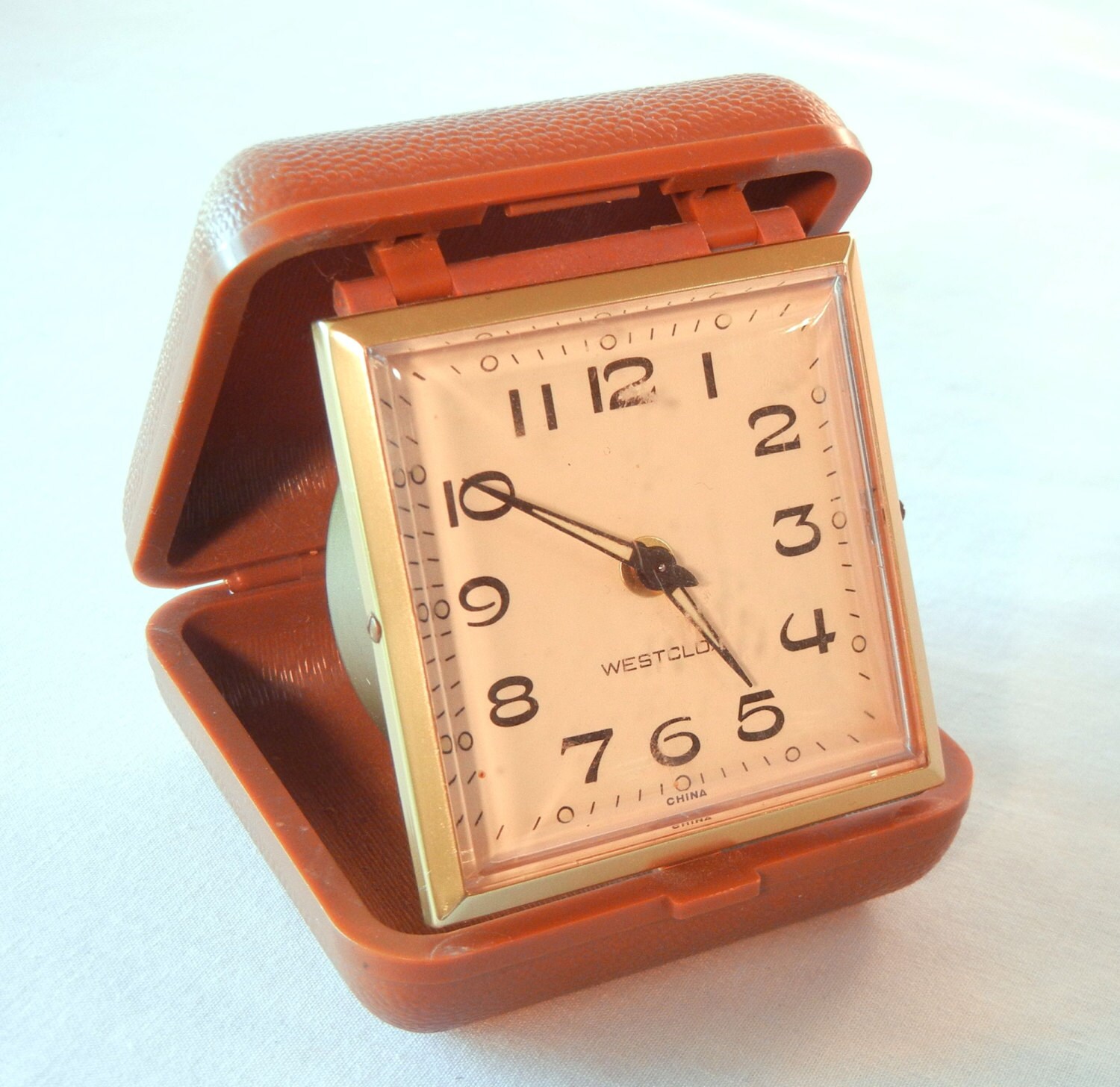 Westclox Travel Alarm Clock Tan Square Face with Luminescent