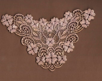 Hand Dyed Venise Lace Applique Graceful Floral Aged Vintage Violet
