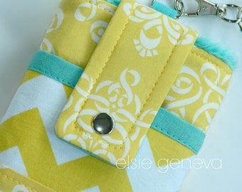 Made to Order Yellow Damask Chevron and Aqua Phone Case with Wristlet iPhone Samsung Galaxy Android