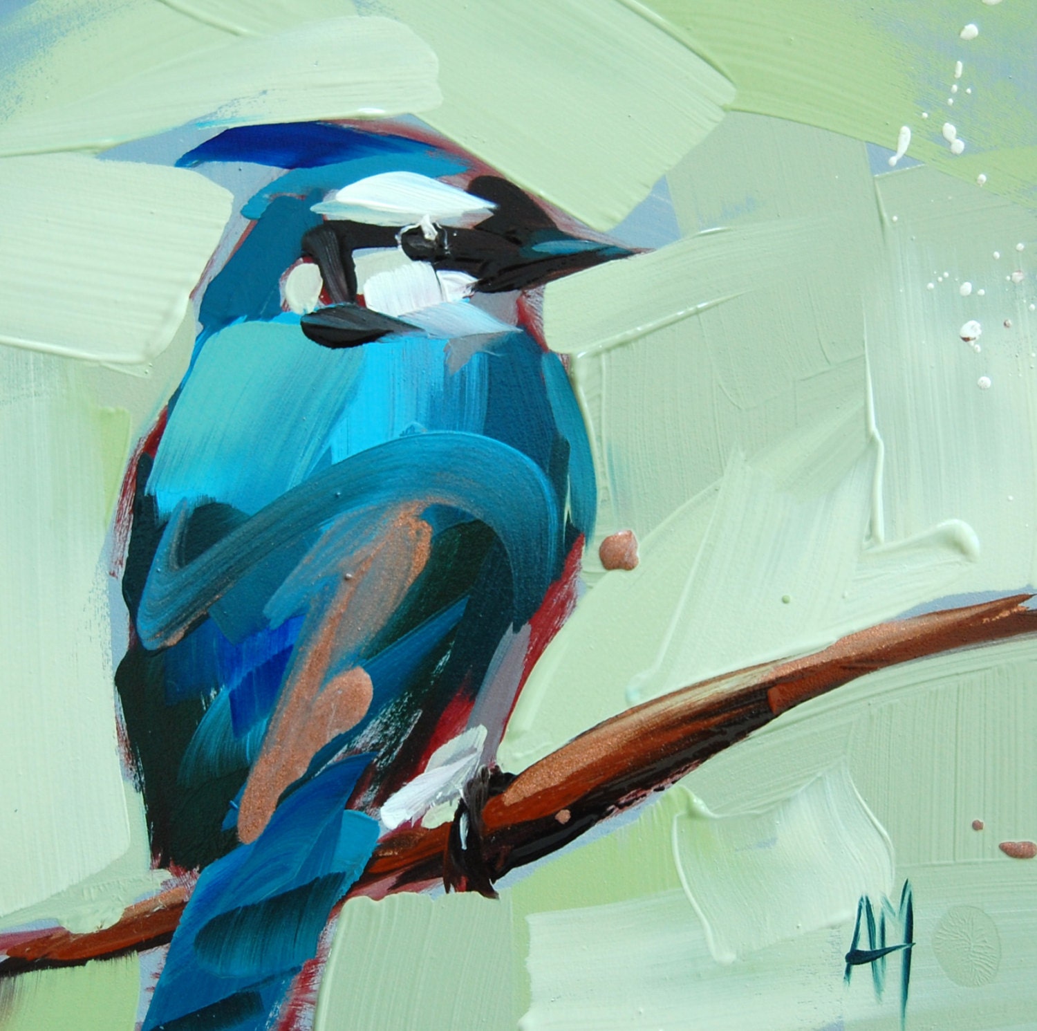 Blue Jay no. 16 bird art print by Angela Moulton 6 x 6 inches